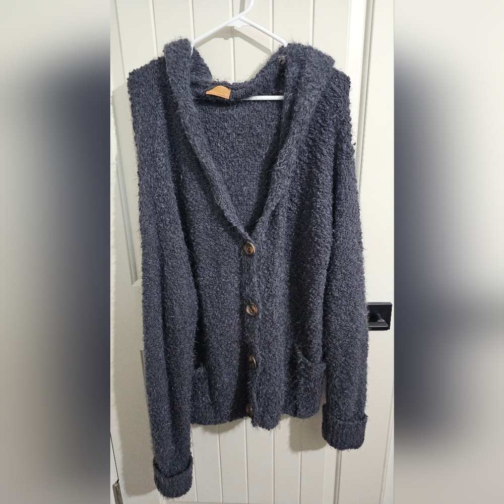 POL Charcoal Gray Fuzzy Cardigan Oversized